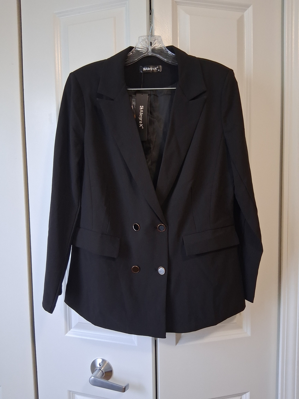 Allegra K Black Double-Breasted Blazer Jacket